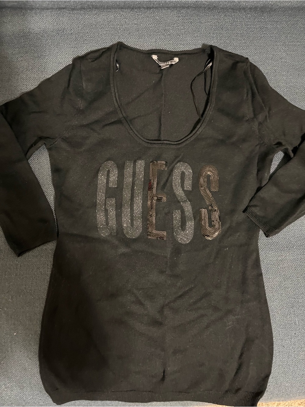 Guess Black Scoop Neck Sleeve with Logo Detail